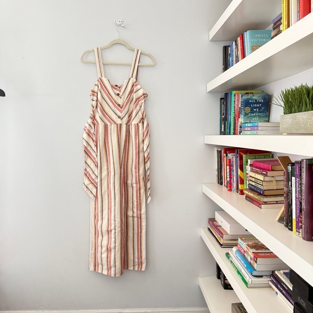 Saylor Ilhan Chevron Striped Tie Waist Button Front Jumpsuit Multicolor Sz M - Picture 4 of 14